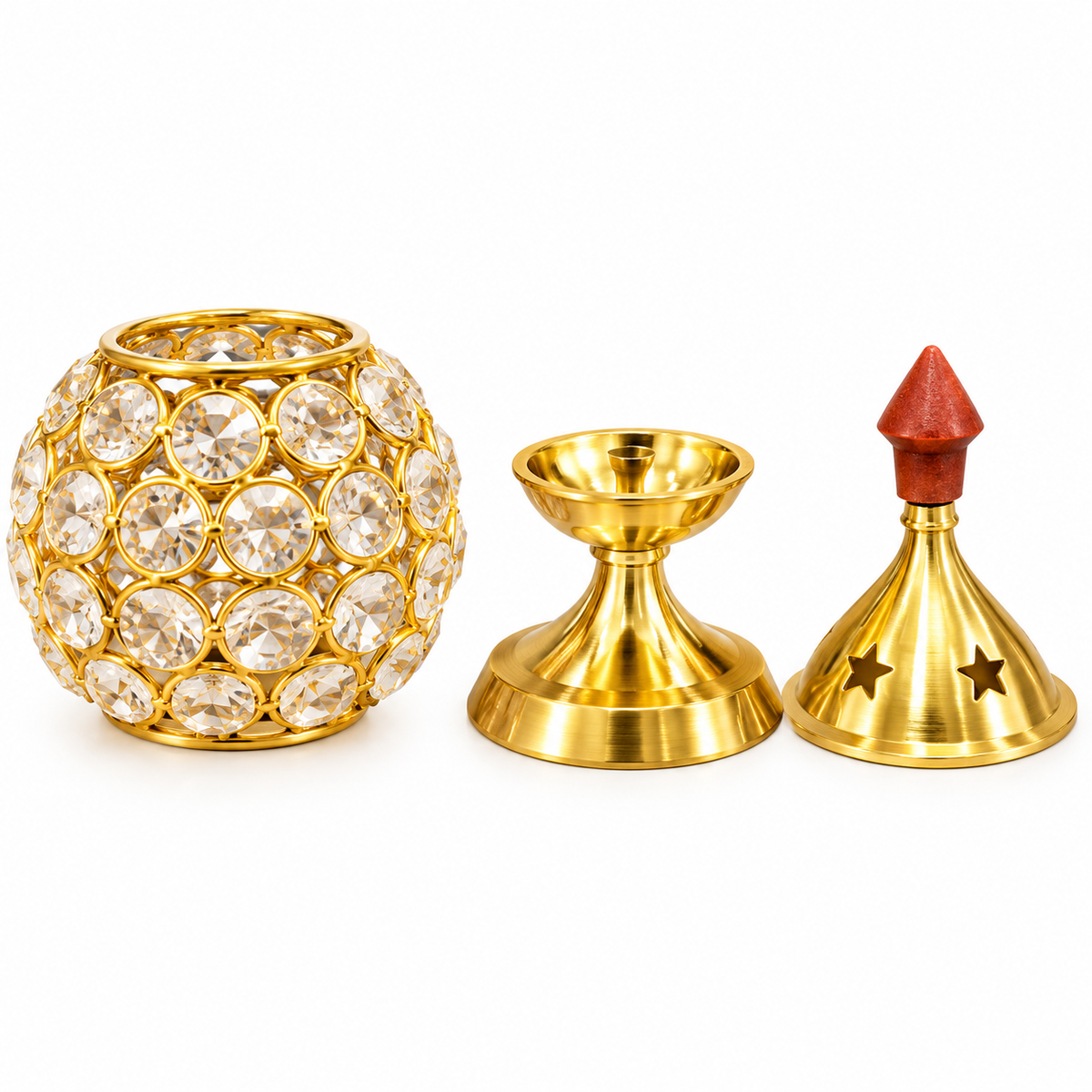 Crystal Brass Diya with Decorative Golden Stand |