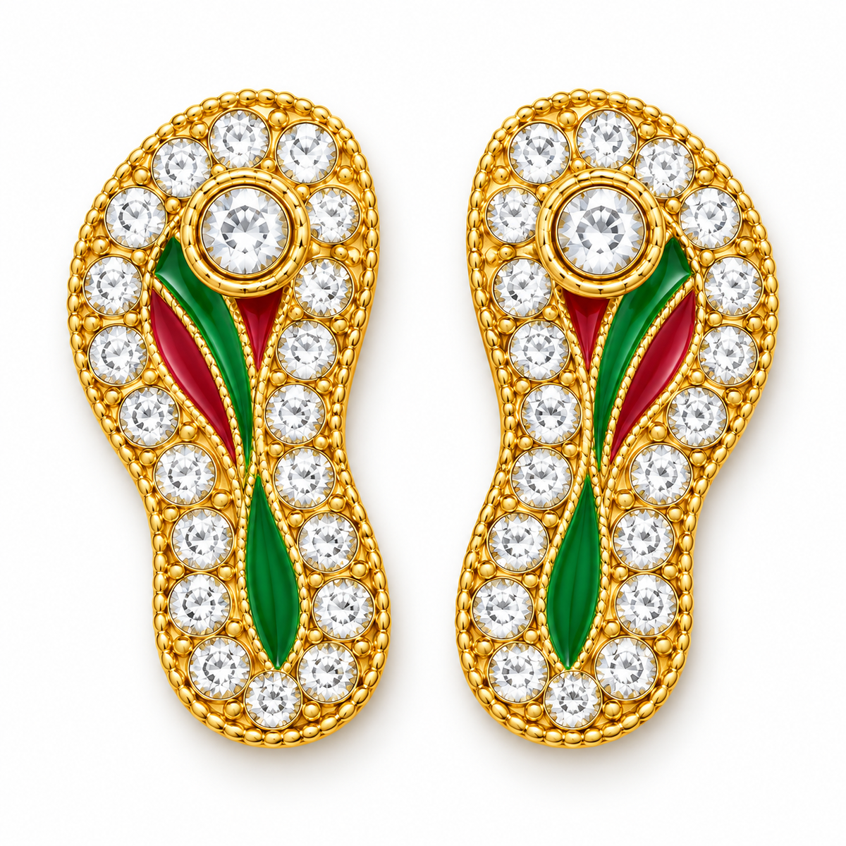 Golden Red & Green Diamond Look Slippers for Kanha Ji | 1 Pair
