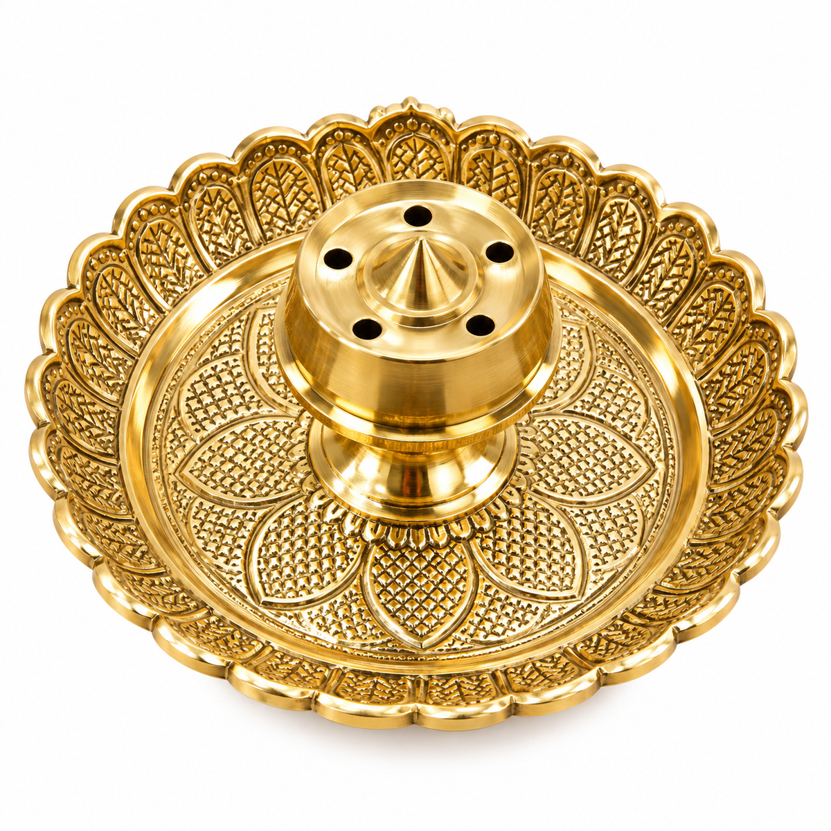 Premium Brass Agarbatti Stand with Decorative Pooja Plate