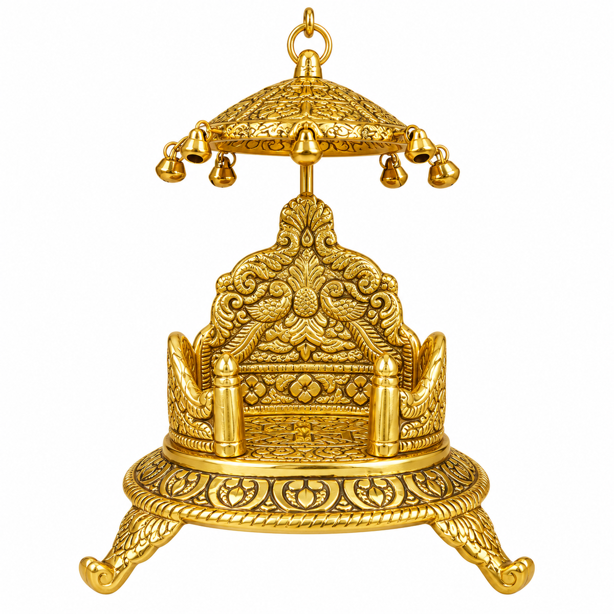 Premium Gold Plated Laddu Gopal Singhasan with Chatra & Bells