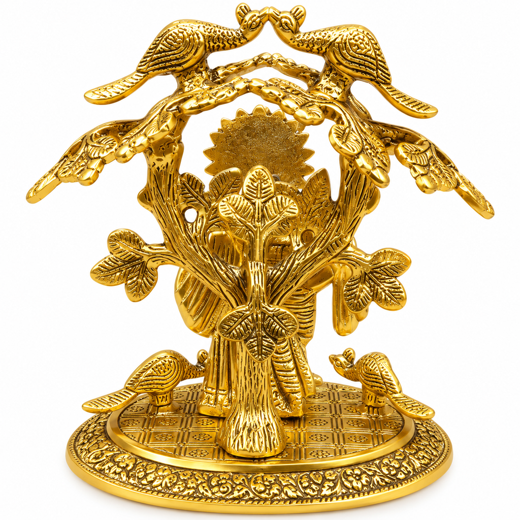 Gold Plated Radha Krishna Idol with Tree & Birds |
