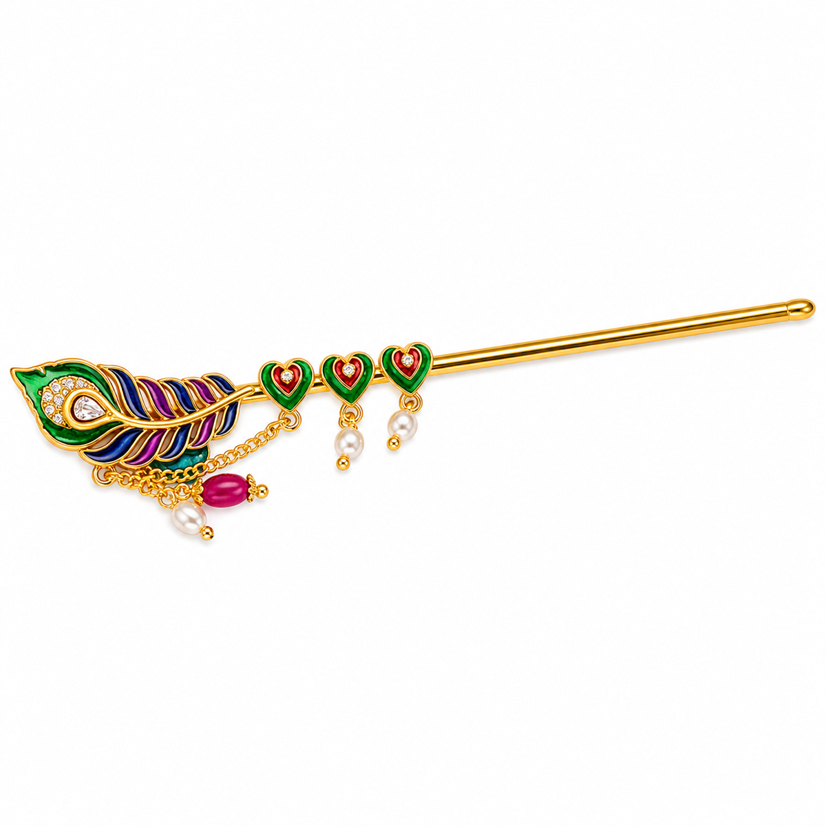 Peacock Feather Design Golden Bansuri for Laddu Gopal