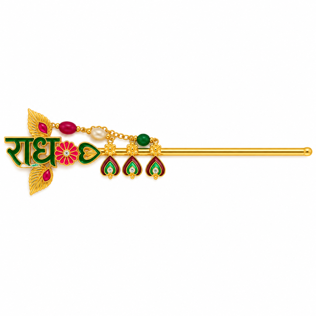 Radha Name Designer Golden Bansuri for Laddu Gopal & Kanha Ji Shringar