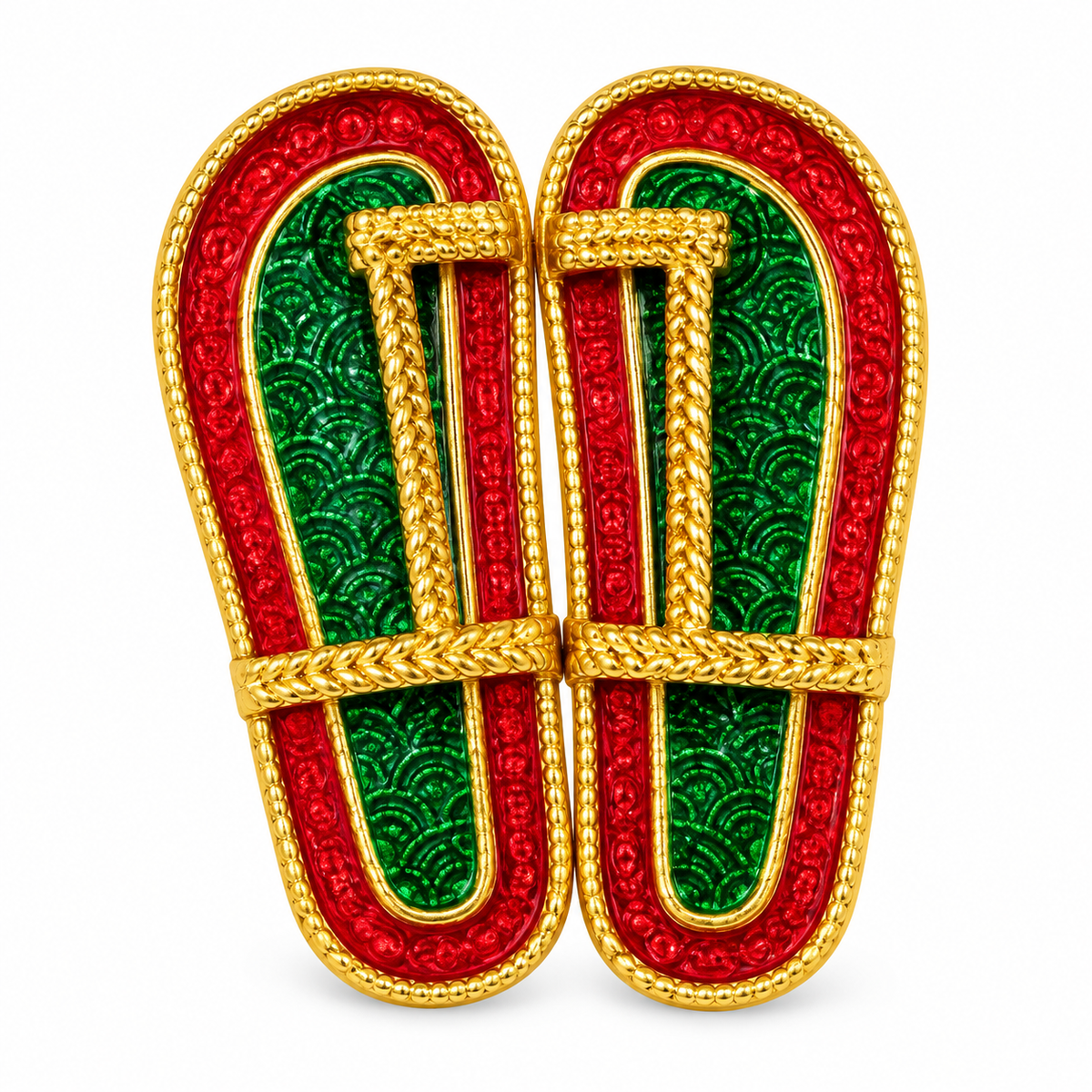 Red & Green Golden Slippers for Kanha Ji | Thakur Ji Shringar Accessories – 1 Pair
