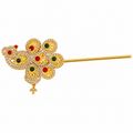 Stone Work Peacock Design Golden Bansuri