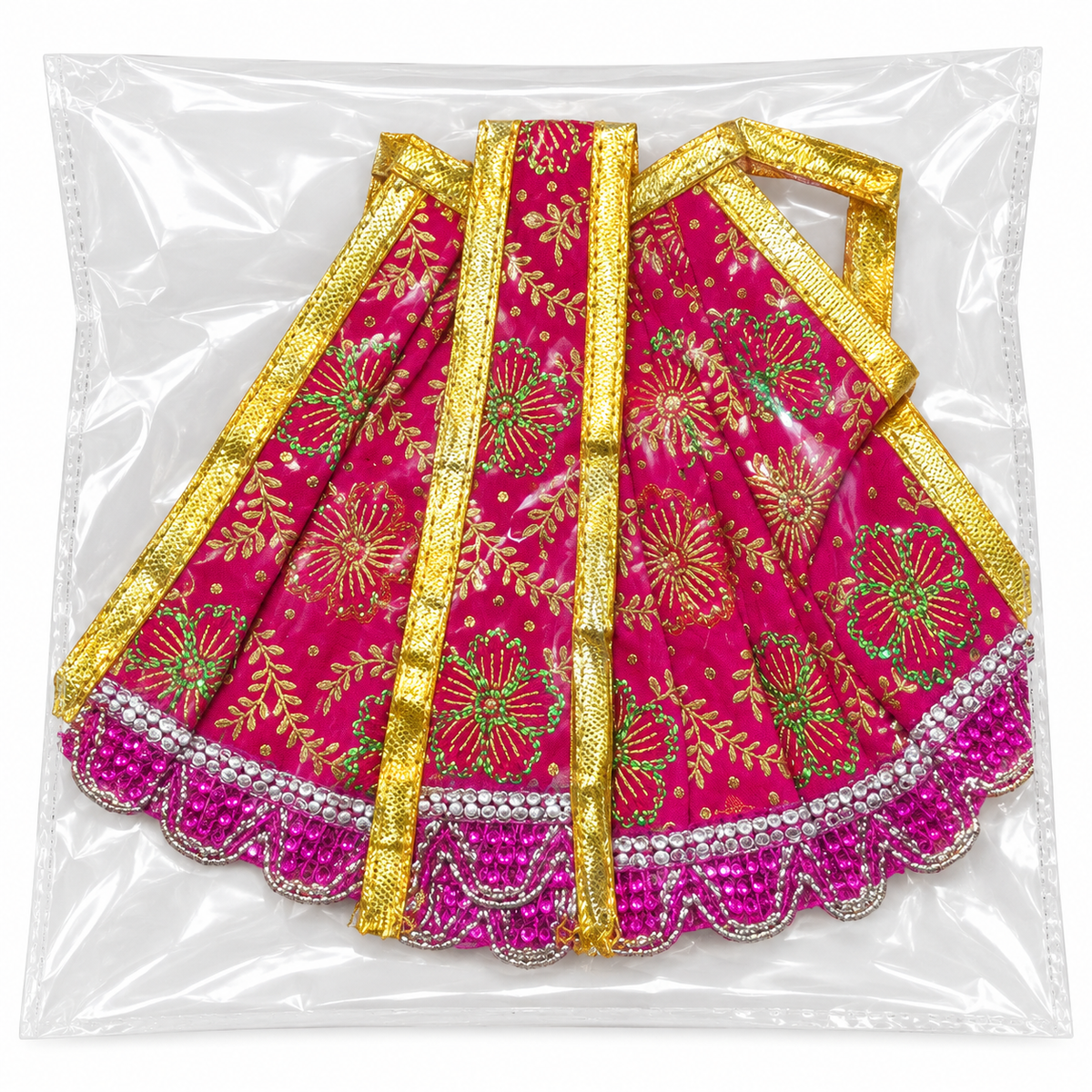 Laddu Gopal Ji Designer Pink Poshak with Golden Floral Work