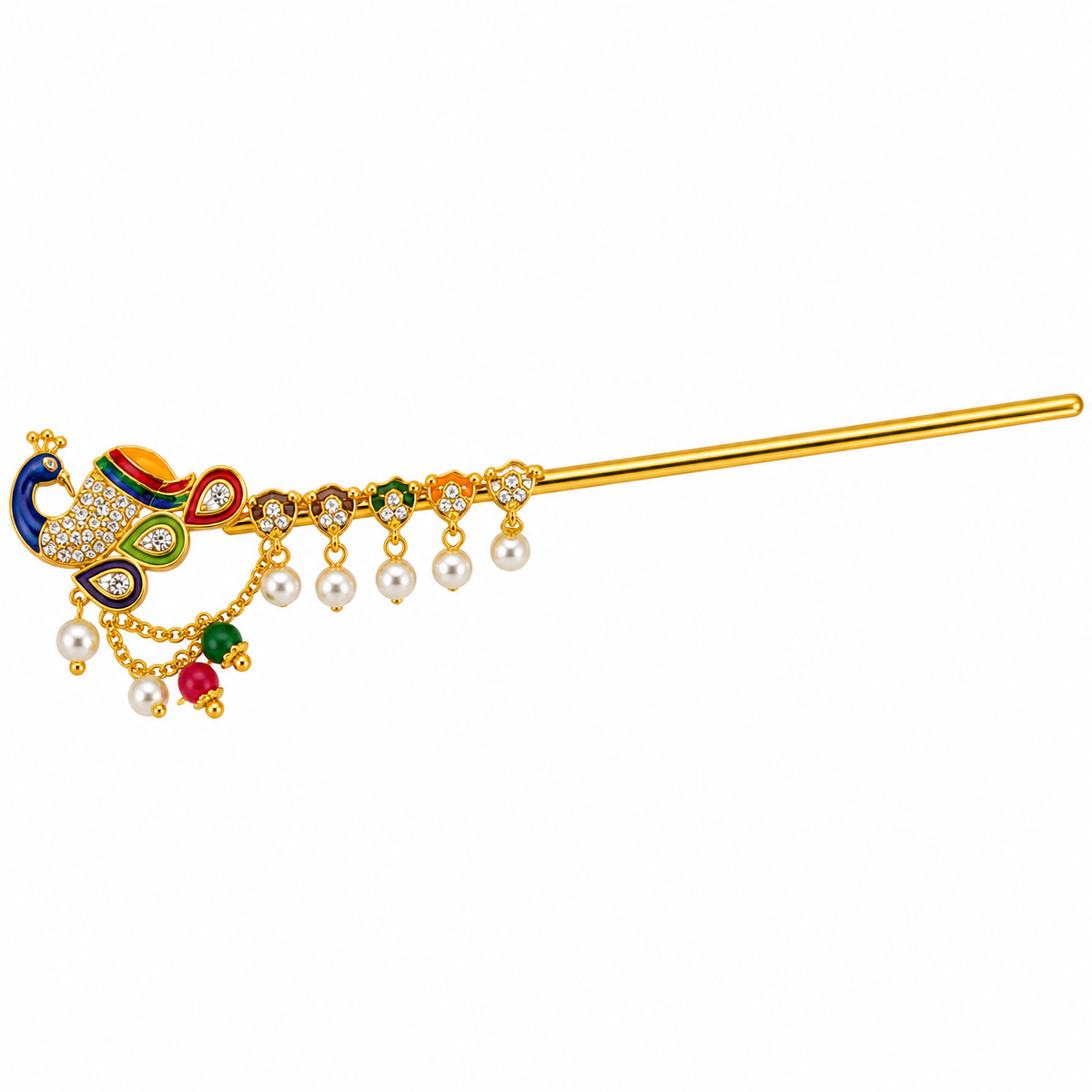 Laddu Gopal Ji Peacock Designer Bansuri with Pearl Hanging | Kanha Ji Flute