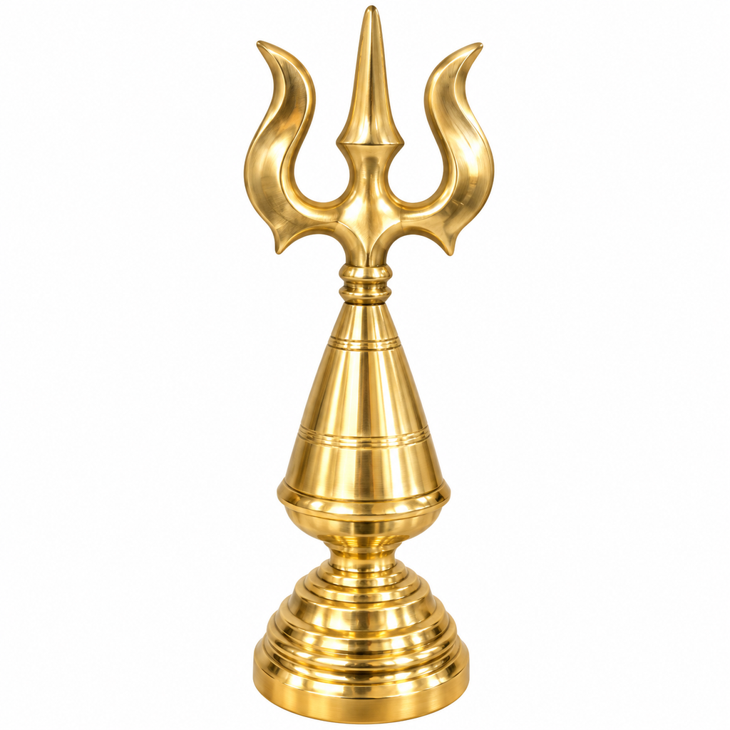 Golden Brass Trishul with Stand | Lord Shiva Trident | Ujwal Brass Store