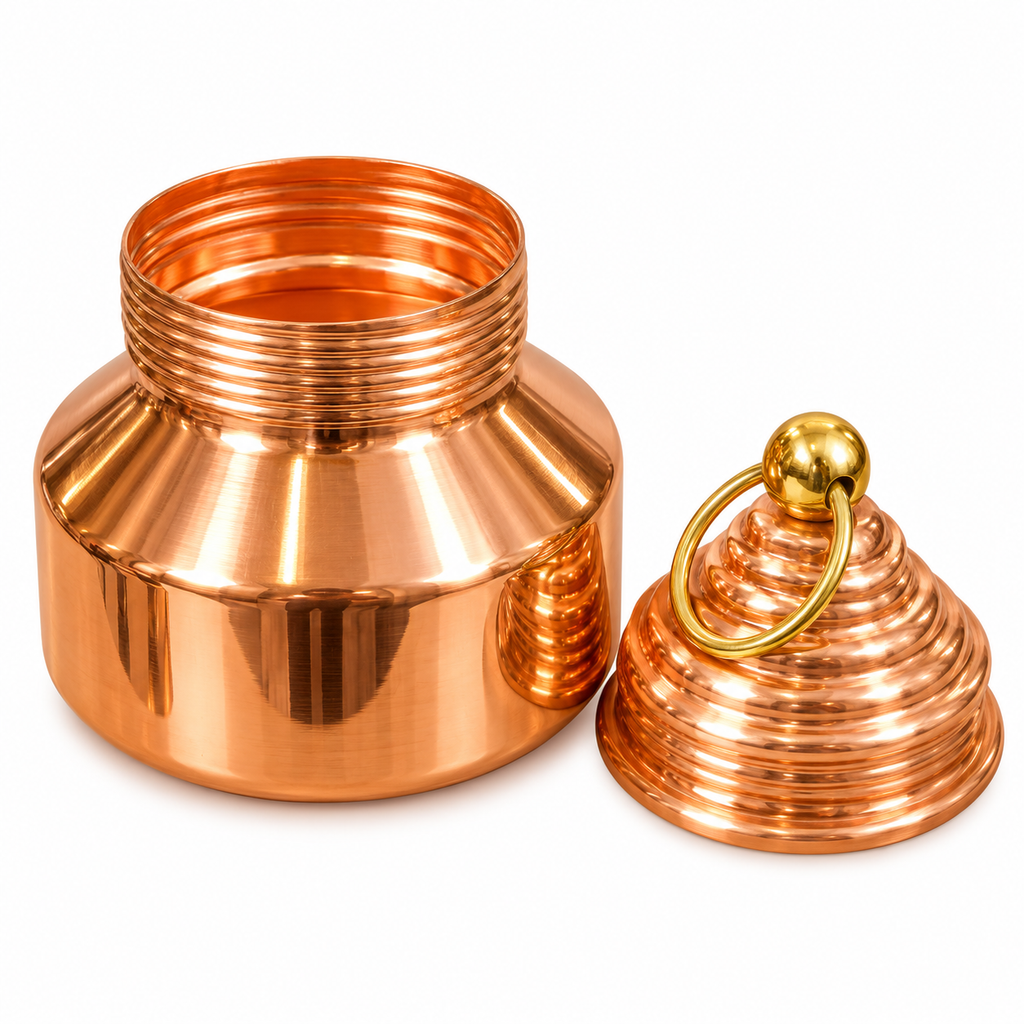 Pure Copper Storage Pot with Lid & Ring Handle |