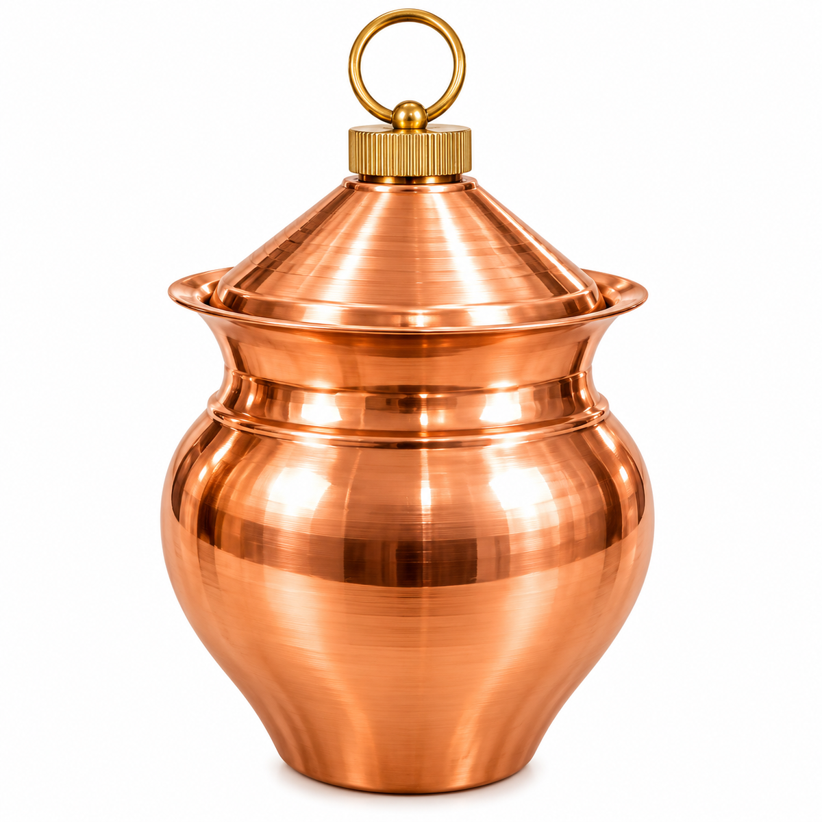 Pure Copper Kalash with Lid & Ring Handle | Traditional Copper Pooja Pot