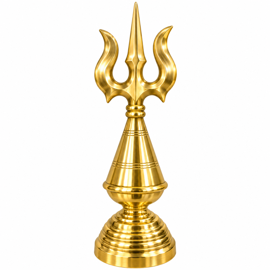 Golden Brass Trishul with Stand | Lord Shiva Trident | Ujwal Brass Store