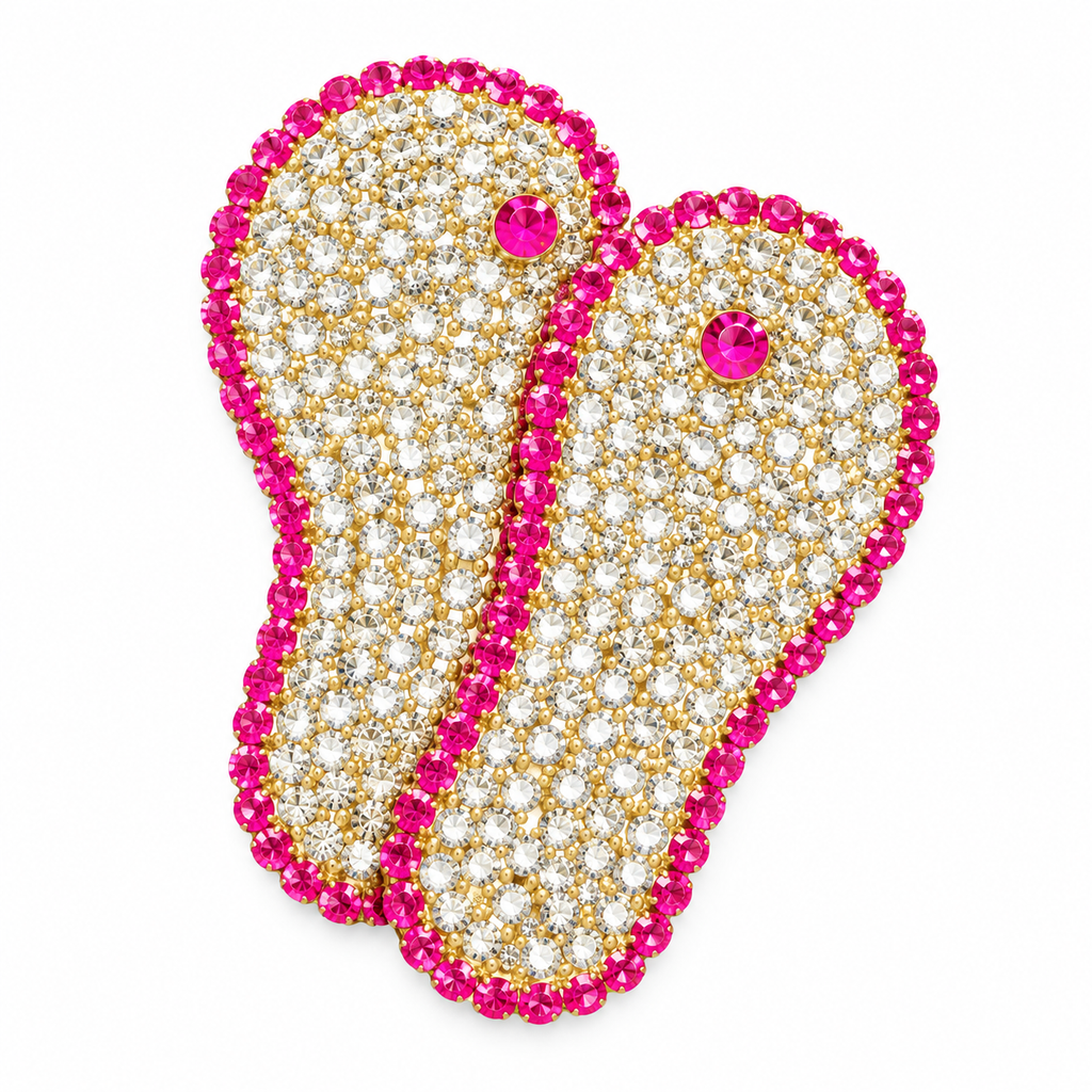 Pink & White Crystal Studded Golden Slippers for Kanha Ji | 1 Pair