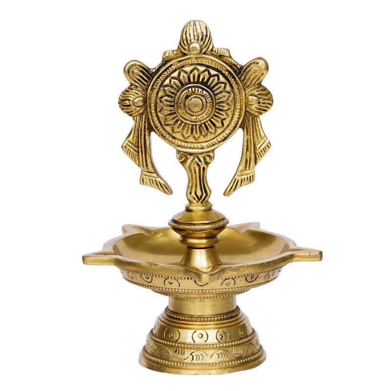 Antique Brass Diya Lamp with Traditional Decorative Design